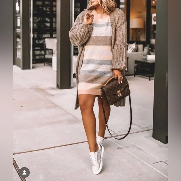 Hem & Thread Multicolor Striped Long Sleeve Sweater Dress - Picture 2 of 7